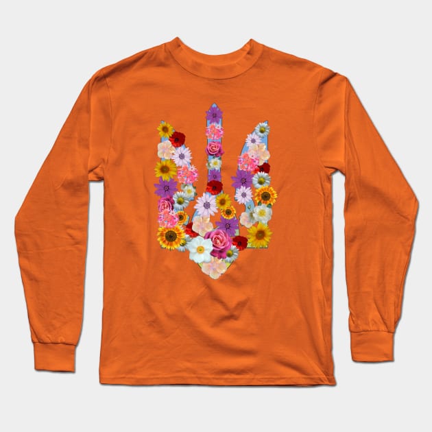 Lot of flowers on ukrainian trident Long Sleeve T-Shirt by tashashimaa